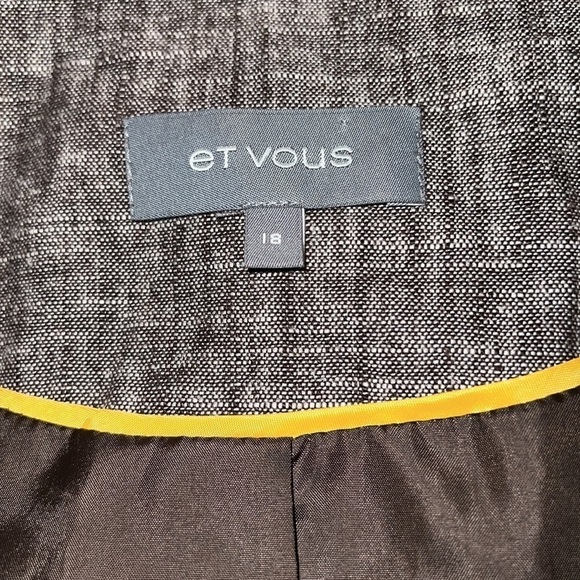 ET VOUS Linen blend brown buttoned front blazer women’s jacket Sz 18 - Picture 6 of 7